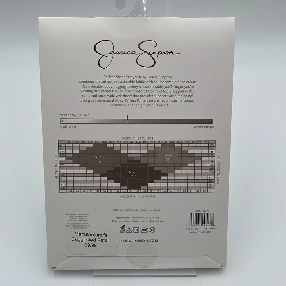 Jessica Simpson NUDE Sheer Tights Control Top Smooth‎ Sheer Extra Wide Waistband